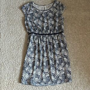 LOFT Black and White A-Line Flutter Sleeve Dress